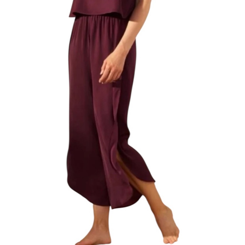 UpWest Women’s Split Tulip Hem Wide Leg Crop Palazzo Pants in Purple size XS